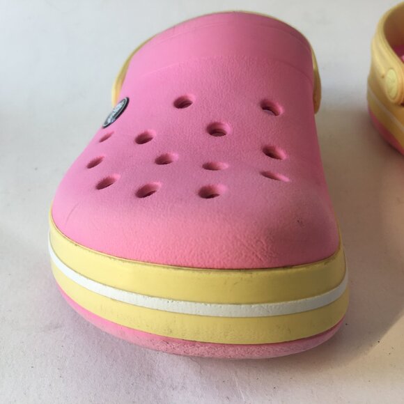 Girls Crocs Pink and Yellow Clogs Size J 1 Kids Shoes Original - Picture 8 of 14